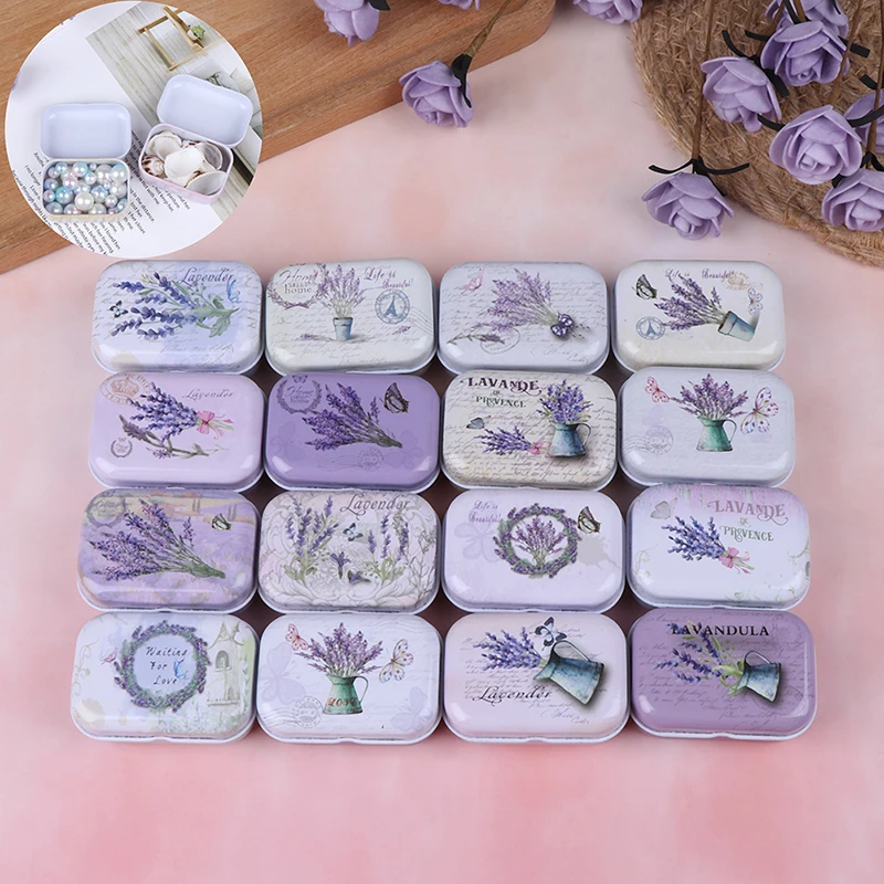 

Lavender mini tin box Sealed jar packing boxes jewelry candy box small storage