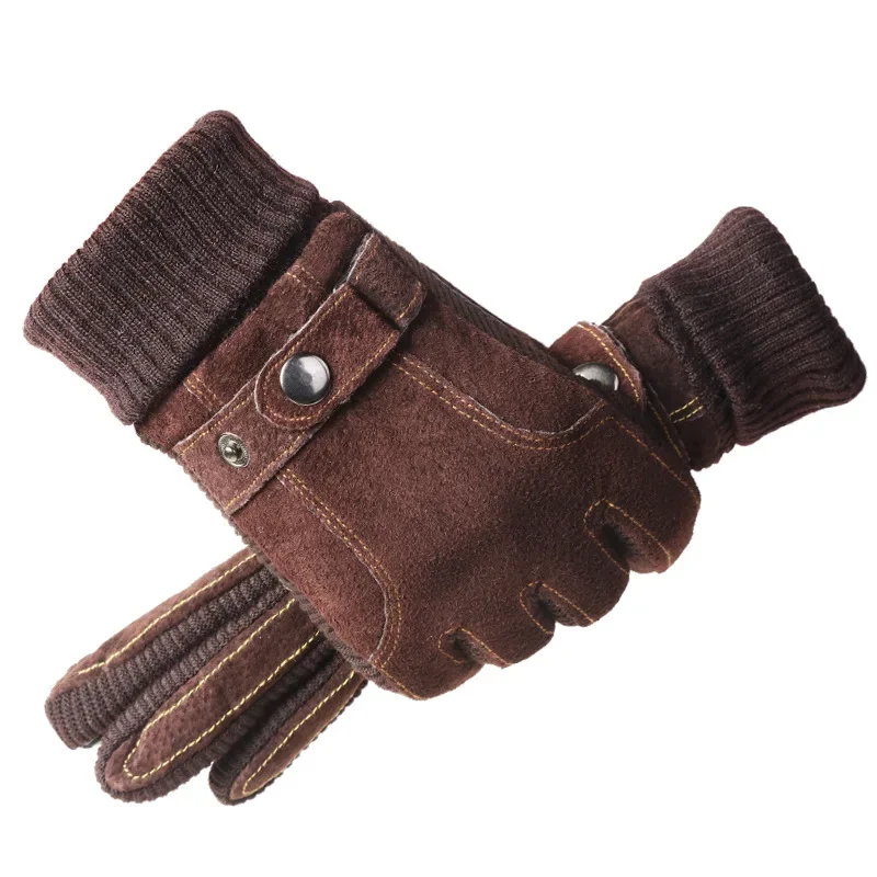 

Pigskin Gloves Men's Winter Riding Touch Screen Warm Windproof Plush Thickened Cotton Gloves Outdoor Cycling Motorcycle Gloves