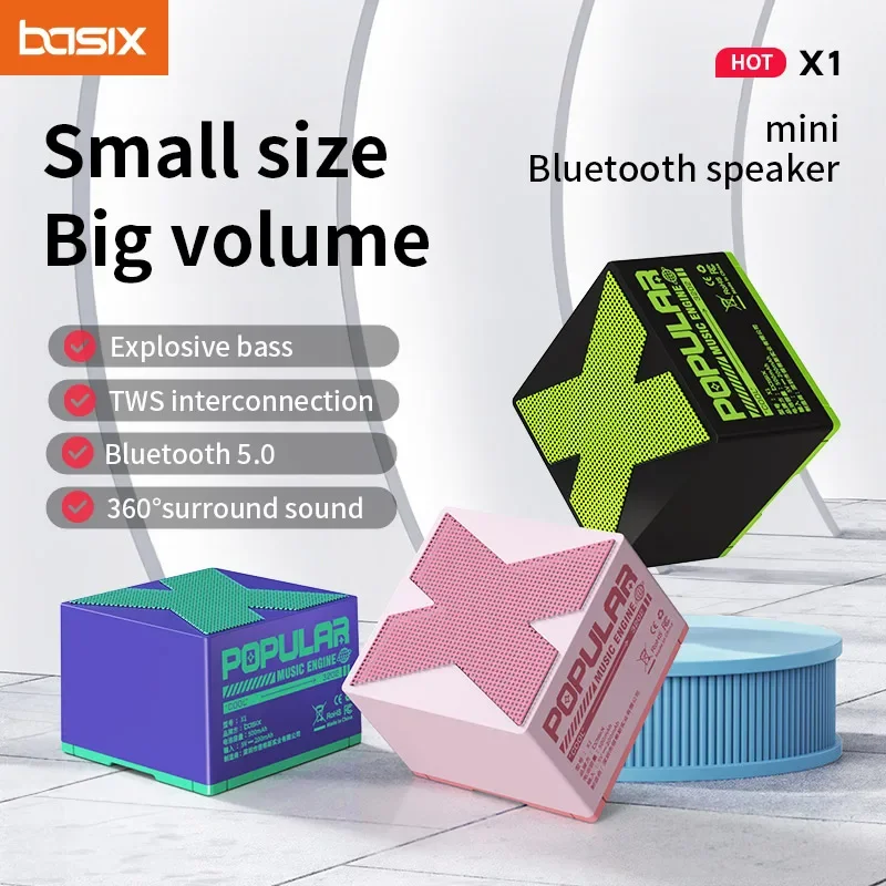 Basix Mini Speaker Bluetooth Portable Speaker Wireless Powerful Home Party Small Outdoor Stereo Surround Sound Mini Bluetooth, Alina Gadgets
