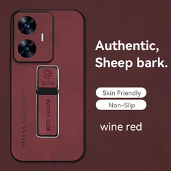 Magnetic Car Mount Leather Holder Case Cover for Realme C17 (Wine Red)