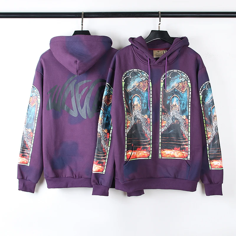 Vintage Y2k Men's Purple Hoodie Trendy Tie Dye Distressed