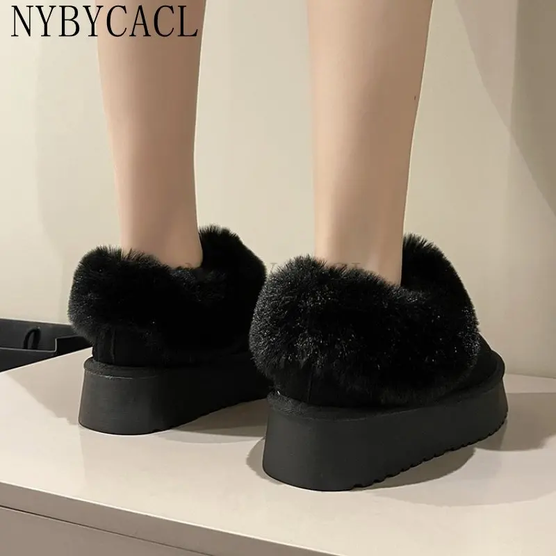 Women's Snow Boots 2023 Winter New Design Fluffy Keep Warm Ankle Boots Ladies Home Slides Anti-slip Warm Cotton platform shoes