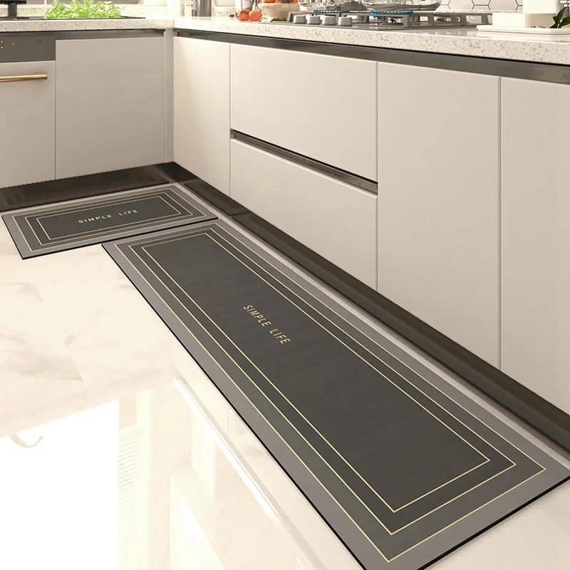 Kitchen Floor Mat Pvc Leather Waterproof Carpet Anti-slip Oil-proof Foot Mats Long Strip Rug Modern Style Home Decoration Rugs 3