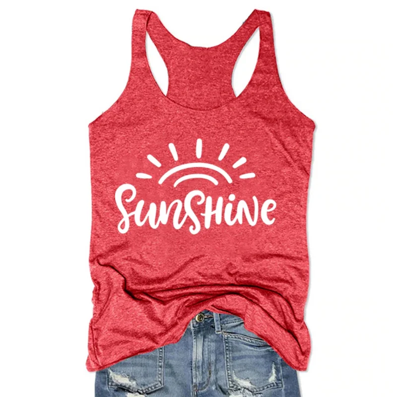 

Summer Tank Top Sunshine Tank Beach Woman Tank Top Summer Lover Tops Women Pink Goth White Clothing M