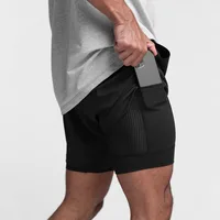 Men's Running Shorts Quick-drying Fitness Black Double Layer Shorts Men New Sport Workout Training Bodybuilding Short Pants 1