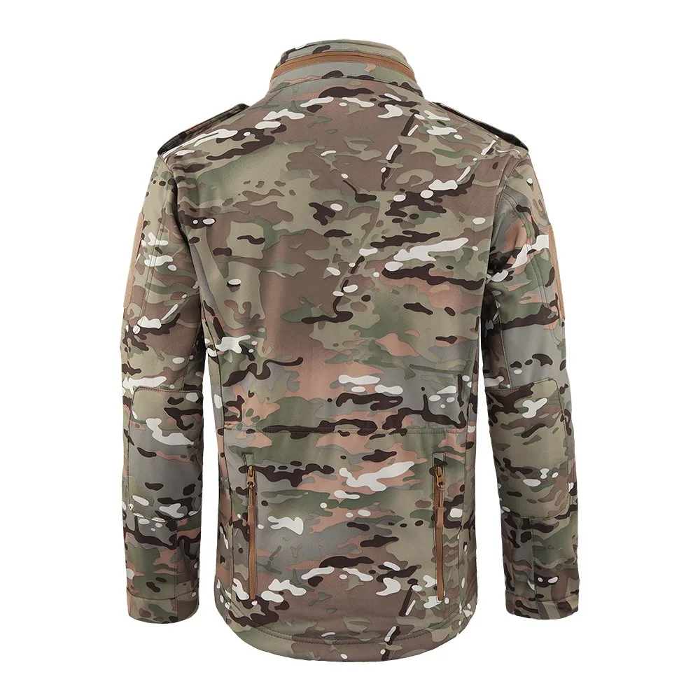 Outdoor Softshell New Punching Jacket Camouflage Multi Punching Jacket Pocket Fleece Hooded Jacket