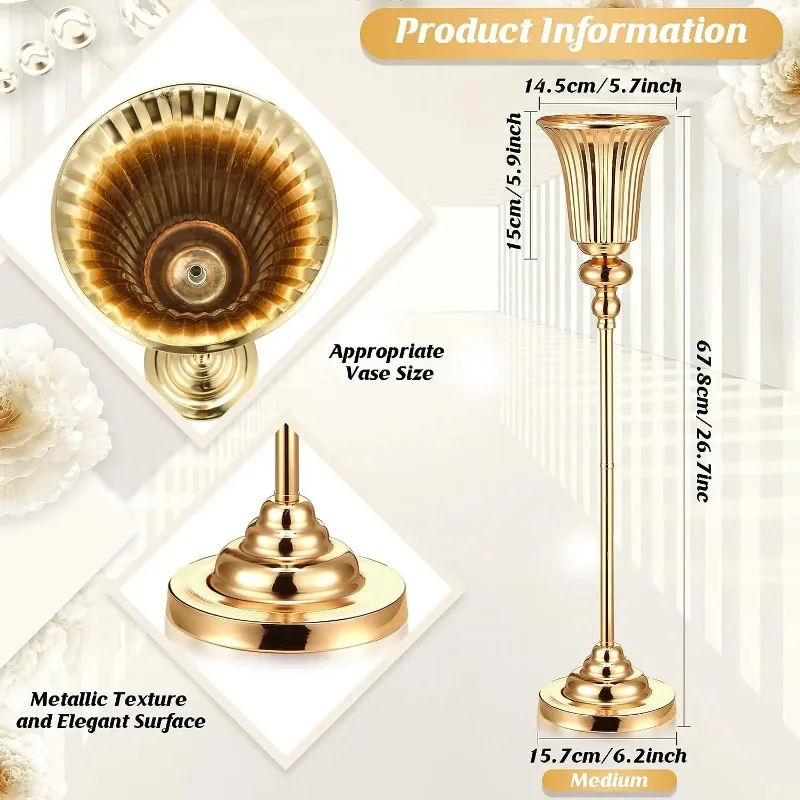 10 Pcs 26.7" Tall Gold Flower Vase for Wedding Centerpiece Decorative Tabletop Metal Trumpet Floral Stand for Christmas 2
