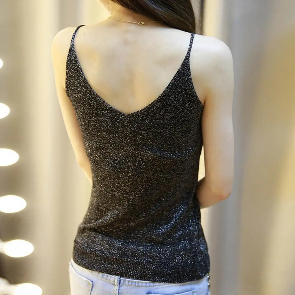 

Summer Vest Sparkling Silk V-neck Sling Tops for Women Sexy Knit Camisole Crop Vest Streetwear Summer Corset Loose Fit Women