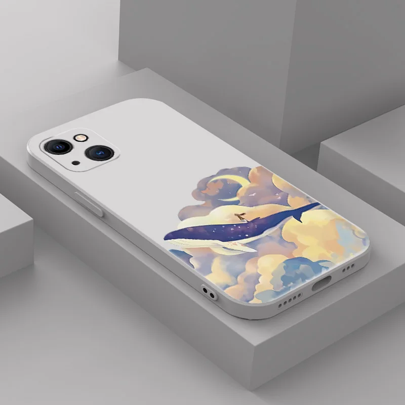 Anime Whale Matte Soft Silicone Phone Case - Artistic Scene Design Cover