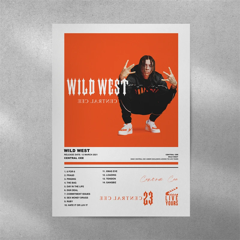 thumbnail image 1 of Póster de portada de álbum de música de rapero de 2023, Doja Cat, Juice WRLD, Lil Skies, Dave & Central Cee Gunna, impresión en lienzo, arte de pared, decoración de habitación, 1 of 5