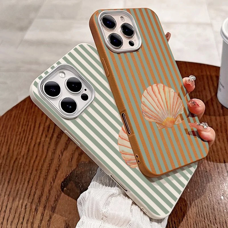 Fresh Shell Stripes Design Lichee Pattern Phone Case - Stylish and Business Protective Cover
