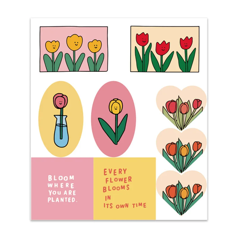 

90Pcs-10Sheets INS Tulip Flower Stickers Labels For Gift Box Package Baking Wrapping Ledger Material Decoration Small Business
