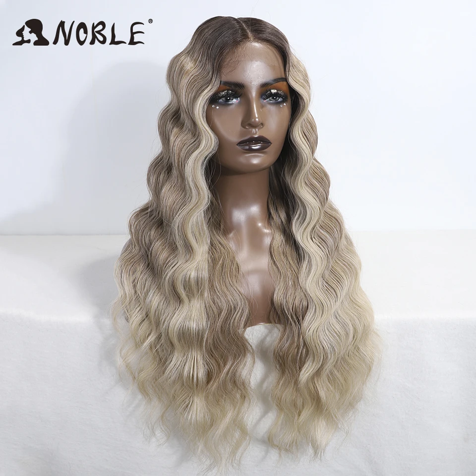 28 Inch Lace Front Wig Wavy Body Wavy Lace Part for Women Brown synthetic