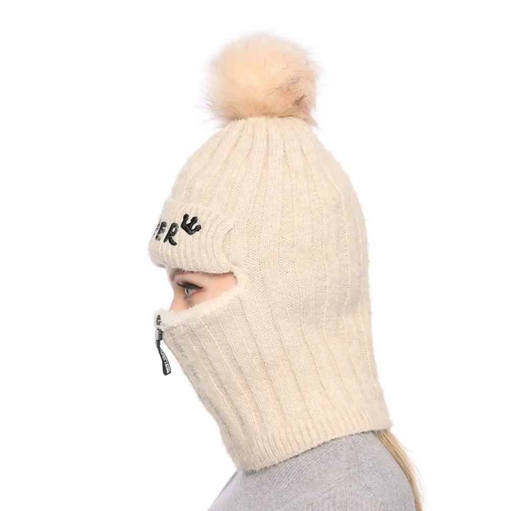 Winter Plush Knitted Hat Warm Ear Protection Neck Cover Cycling Beanie Thickened Windproof Anti-Cold Running Ski Balaclava Cap