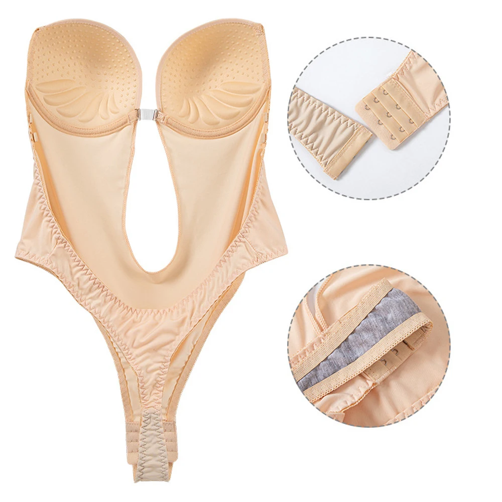 Women Thong Shapewear Bodysuit Shapers Underwear Backless Bodysuit Deep V-Neck Thong Body Shaper Bodysuit