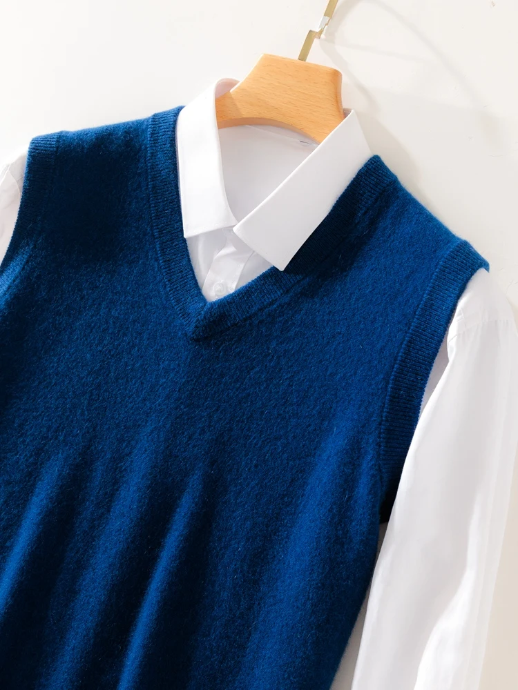 Men Wool V-neck Sweater Vest Pullover Autumn Winter Basic Casual Cashmere 100% Merino Wool Knitted Soft Sleeveless Waistcoat Top 3