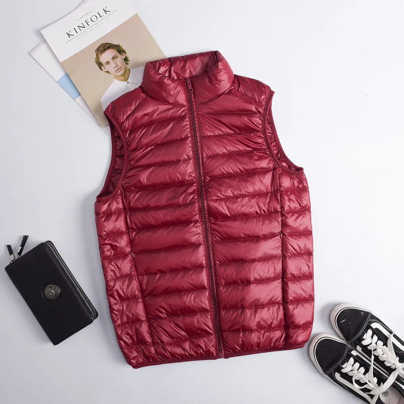 Men 90% White Duck Down Vest Ultra Light Duck Down Vest Jacket Autumn Winter High collar Sleeveless Coat