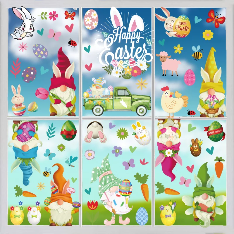 

Easter Window Cling Sticker Happy Easter Bunny Truck Window Decal for Home Party Supplies Shop Window Glass Display Decoration