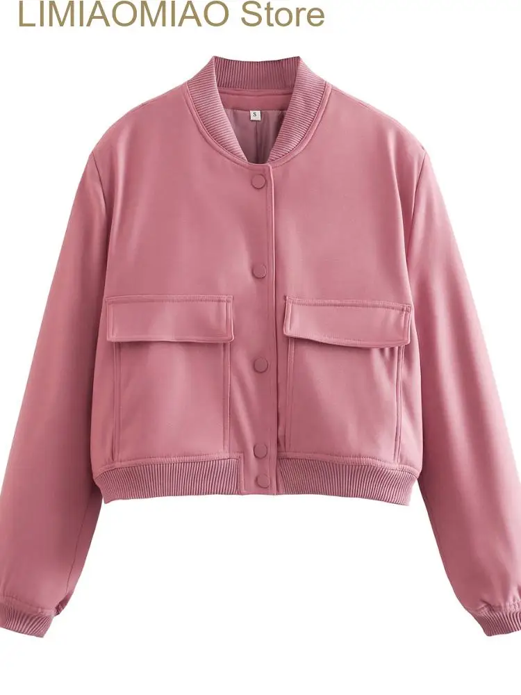 New Jackets for Women Spring Autumn Solid Single-breasted Pocket Jacket Stand Collar Cropped Coat Women Clothes Tops Outerwear
