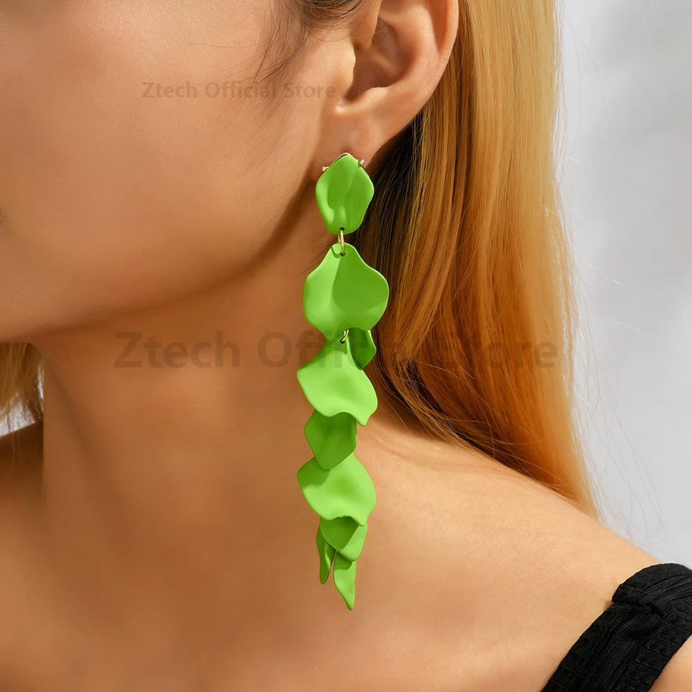 Romantic Sweet Multicolor Acrylic Petals Long Tassel Dangle Earrings