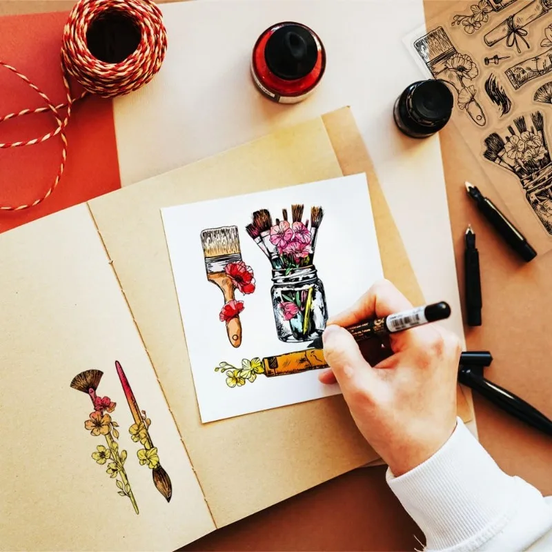 Paintbrush Clear Stamp Drawing Tools 1pc Clear Rubber Stamps Silicone Stamps DIY Scrapbooking Photo Album 6.3x4.33inch clear stamps,clear rubber stamps