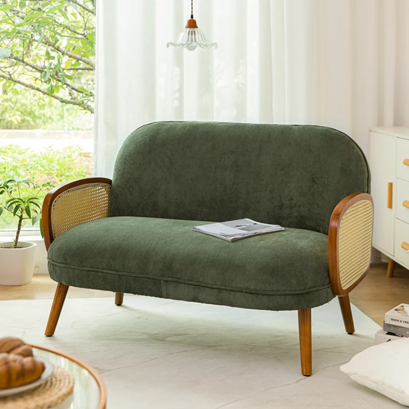 

Nordic Sofa Chair Ancient Chinese Leisure Real Wood Rattan Woven Japanese Double Cloth Art Sofa Living Room Furniture