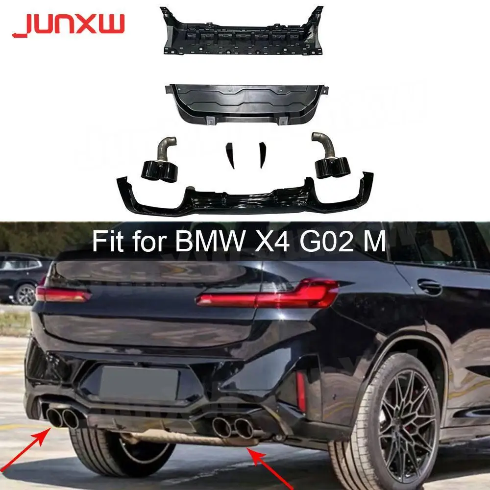 

ABS Gloss Black Rear Bumper Diffuser For BMW X4 G02 M Sport 2022+ Rear Lip Spoiler With Stainless Steel Exhaust Tips