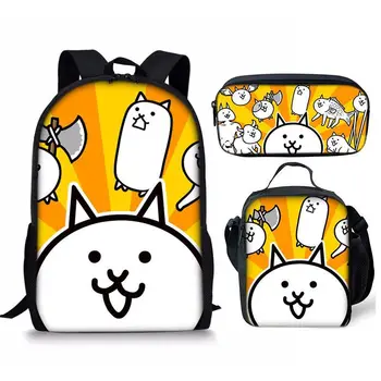 The Battle Cats Three Piece Set Student Backpack Pen Bag Meal Pack Three Piece Set 1