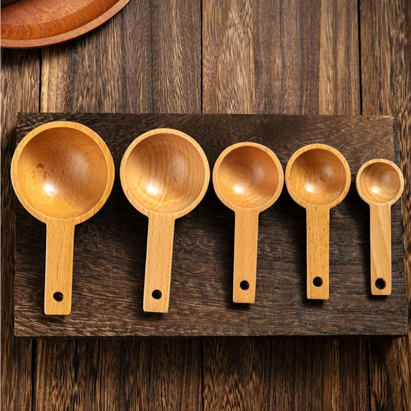 5/15/20/45/65ml Long Wooden Handle Measuring Spoon Coffee Tea Sugar Spice Spoon Kitchen Soup Spoons Home Kitchen Measuring Tools