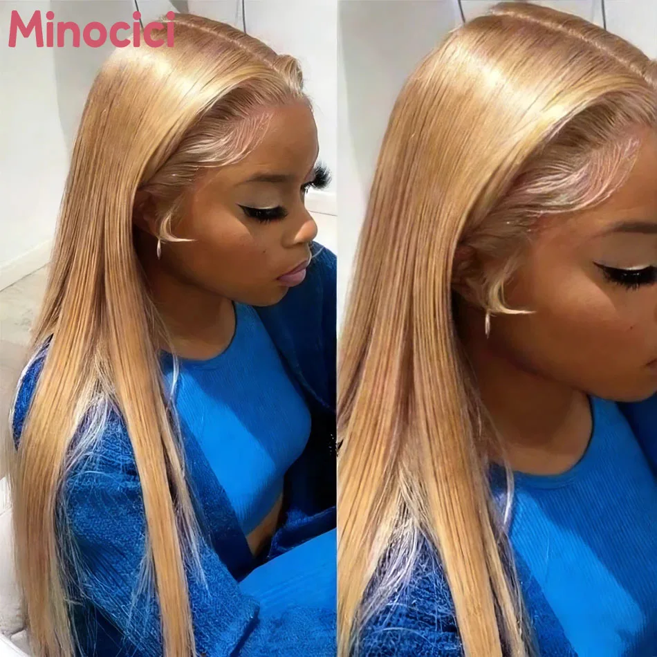 27 Honey Blonde Wig Straight 13X6 Hd Lace Frontal Wig 13X4 Human Hair 220 Density 38 In Colored Pre Plucked Brazilian Hair Wigs 1