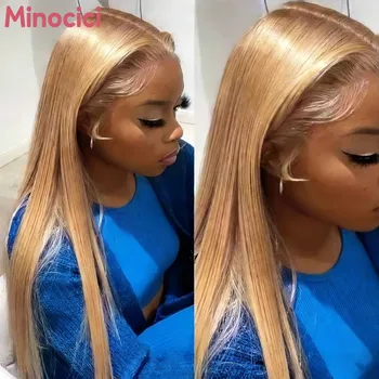 27 Honey Blonde Wig Straight 13X6 Hd Lace Frontal Wig 13X4 Human Hair 220 Density 38 In Colored Pre Plucked Brazilian Hair Wigs 1