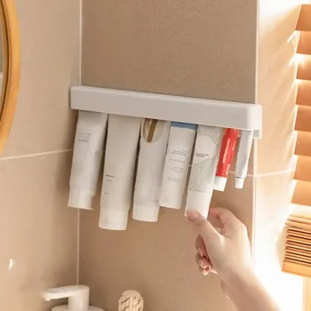 Porta dentifricio lungo da bagno con montaggio a parete Portaoggetti multifunzionale salvaspazio per detergente viso 1