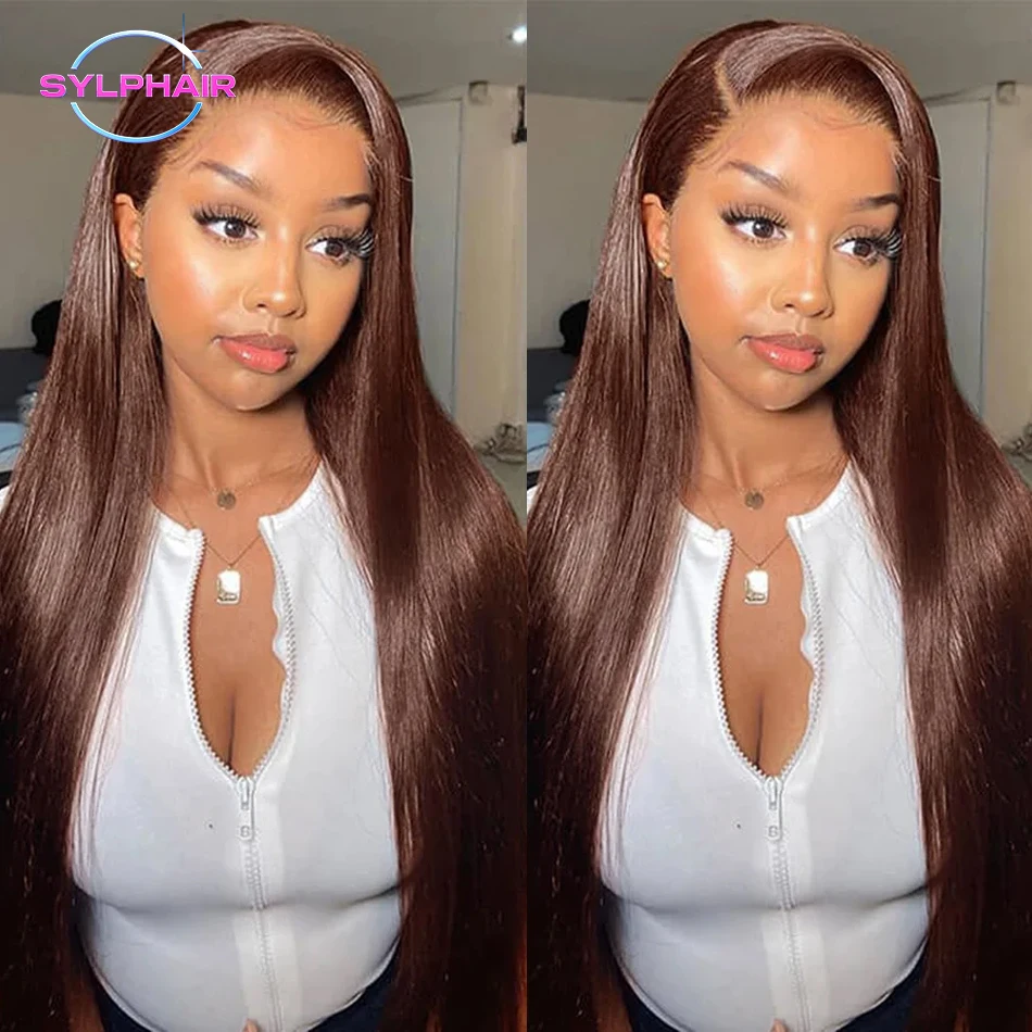 13x6 HD Chocolate Brown Straight Lace Front Wigs Human Hair 30 Inch 200% HD Transparent Lace Frontal Wig Brown Wigs For Women 1