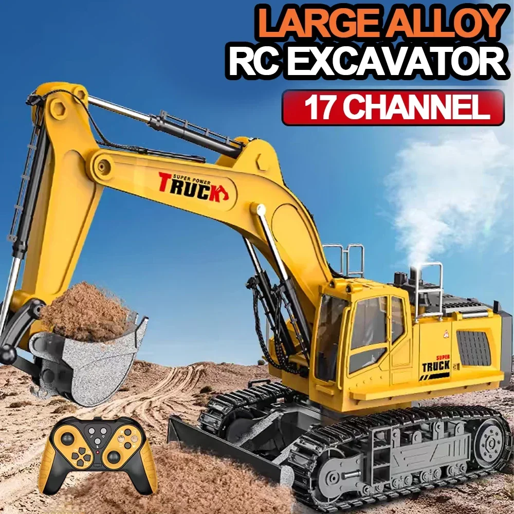 Rc Cars Trucks 17Ch Children Toys Remote Control Car for Boys Excavator Dump Truck Bulldozer Electric Construction Car Kids Gift