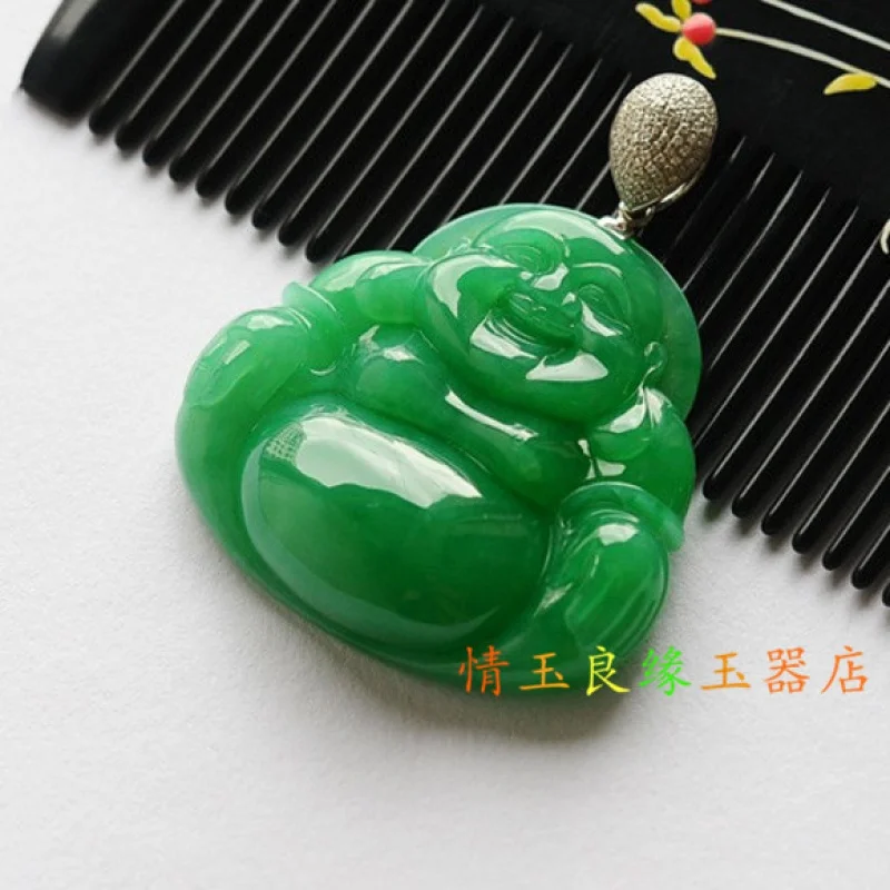 

Natural a Cargo Mine Timber Buddha Pendant Myanmar Jade Full of Green