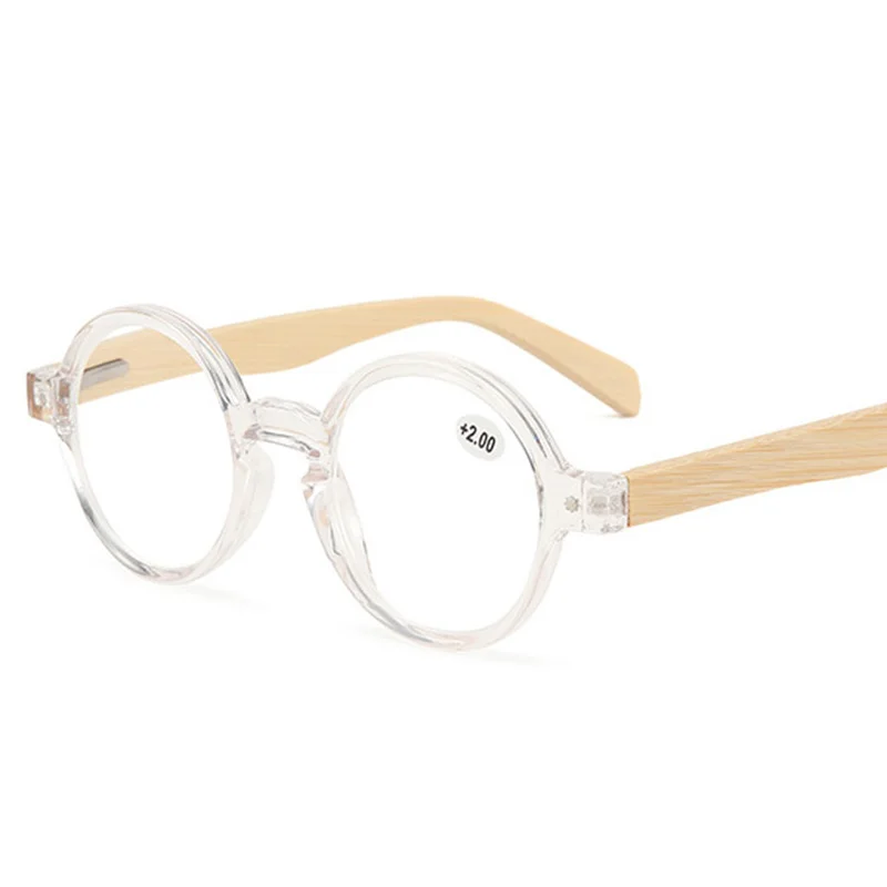 Round Blue Light Blocking Reading Glasses for Women Men Vintage Bamboo Legs Hyperopia Presbyopia diopter +1.0 +1.5 +2.0 +2.5 +3 3