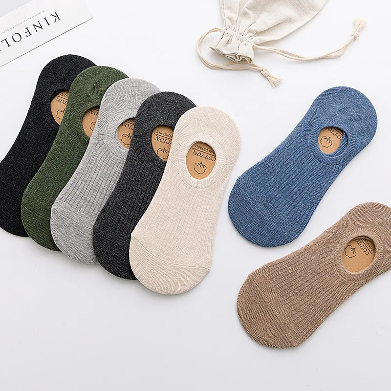 5 Paar Herren-Bootssocken, Sommer, dünn, einfarbig, Silikon, rutschfest, kurze Socken, einfarbig, leichter Bund, unsichtbare Herrensocken – Detail 1