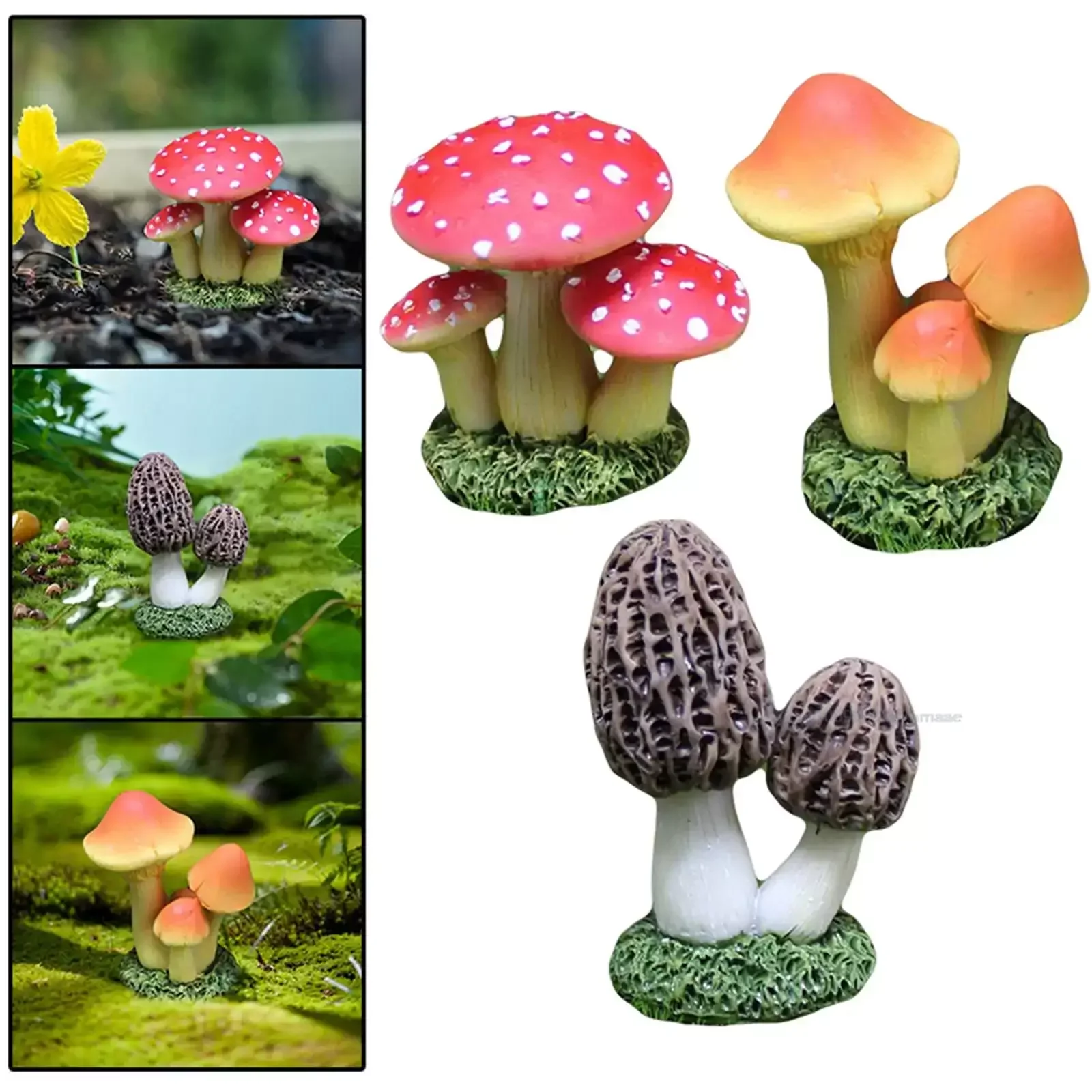 Cute Mini Resin Mushroom Shaped Figure Ornament Decor Statue Waterproof Miniature Gift Patio Bonsai Dollhouse Fairy Garden Lawn
