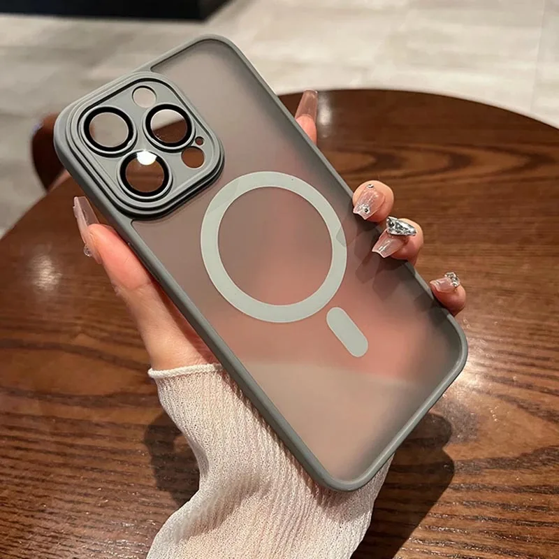 Magnetic Luxury Wireless Charging Matte Translucent Armor Shockproof Phone Case