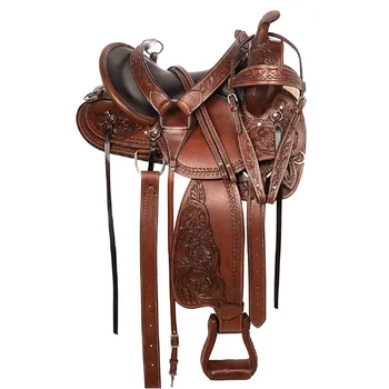 Comfortable Western Leather Horse Saddle for Trail Riding & Roping 1