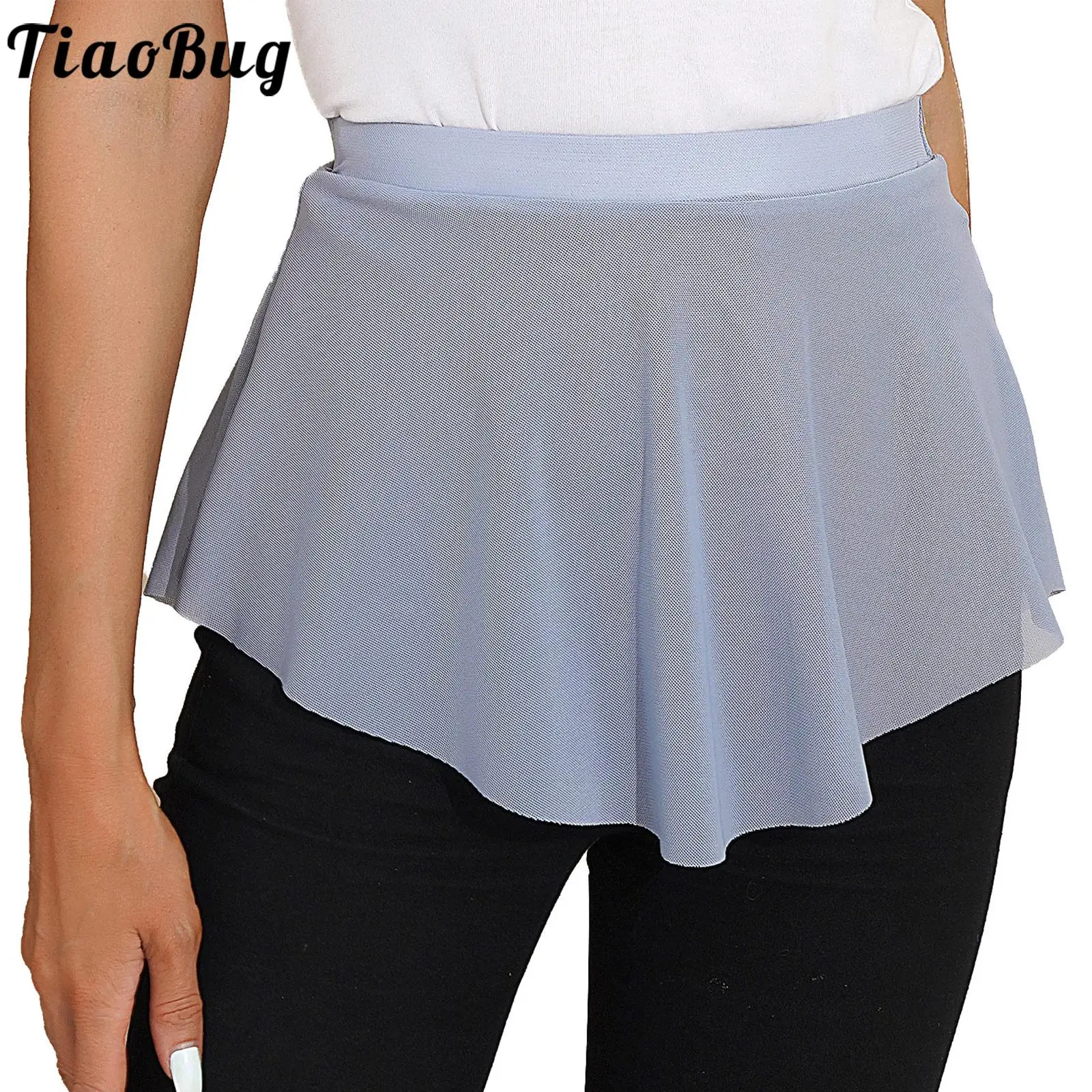 

Женская эластичная балетная юбка с изогнутым подолом и поясом, однотонная прозрачная сетчатая мини-юбка для танцев, Одежда для танцев