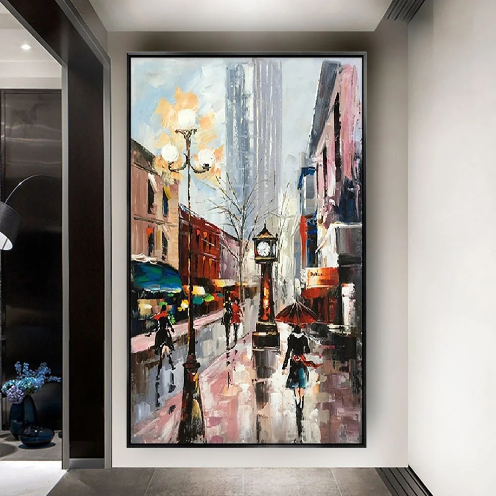 

Abstract Canvas Poster 100% Hand-Painted City Oil Paintings Urban Colorful Wall Art Picture For Living Room Home Decor Mural