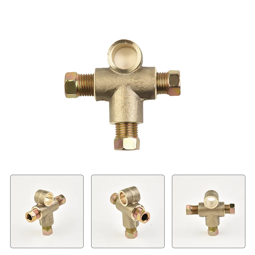 3 Way Brake T Piece Tee With 3 M10 Male Nuts Short Metric Copper 3/16 10mm Inch Replacement Parts Accessories.