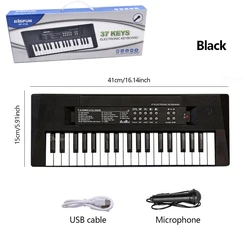Children's Electronic Keyboard with Microphone - Educational Musical Toy (A - 37Keys Black)