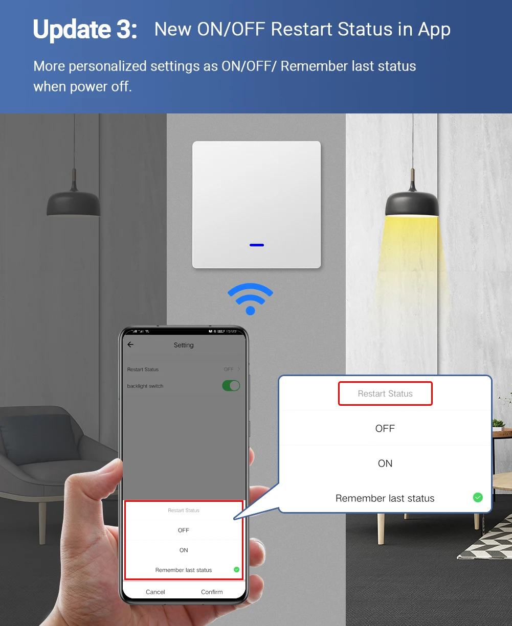 WiFi Smart Wall Light Switch RF433 Push Button Transmitter Kit