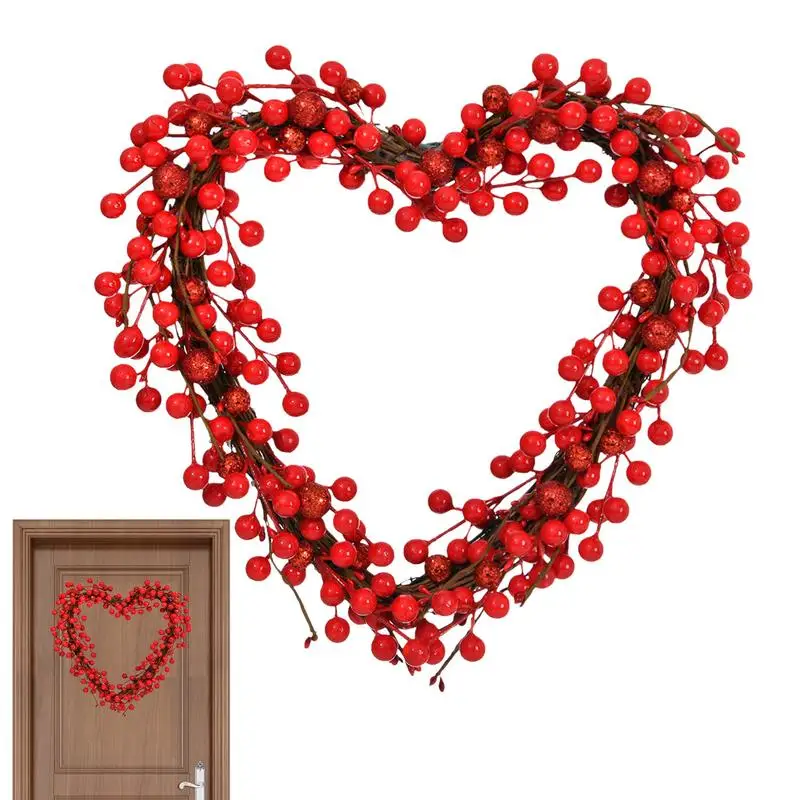 

Heart Shaped Red Berry Wreath Valentine Window Accent Valentine Door Charm Heart Shaped Garland Outdoor Love Decor Romantic gift