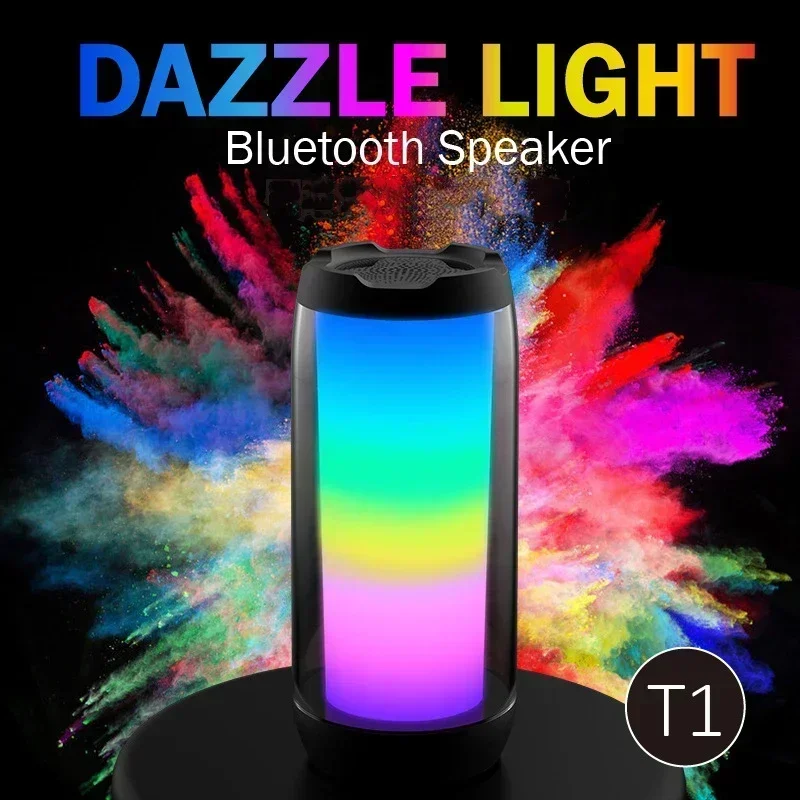 휴대용 블루투스 스피커 전체 화면 다채로운 조명 3D 스테레오 HiFi 베이스 무선 TF AUX 입력 서브우퍼 (휴대폰, PC, 노트북용)