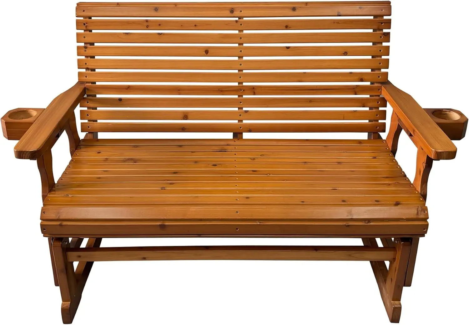 Patio Glider with Cup Holders, High Roll Back and Deep Contoured Seat,Heavy Duty 800 Lb (Cedar Tone, 2-Seater)  furniture 6
