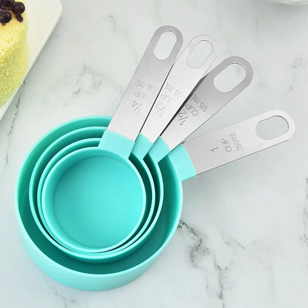 Measuring Cup and Spoon Set 8-piece Stainless Steel Handle Plastic Graduated
