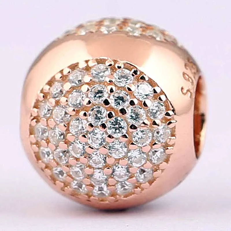 

New Rose Gold Pink & Clear Dazzling Droplet Beads Fit 925 Sterling Silver Bead Charm Bracelet Bangle Diy Jewelry
